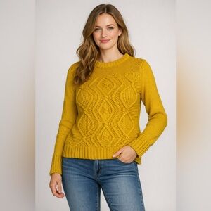 Lands' End Drifter Yellow Cable Knit Sweater Medium
